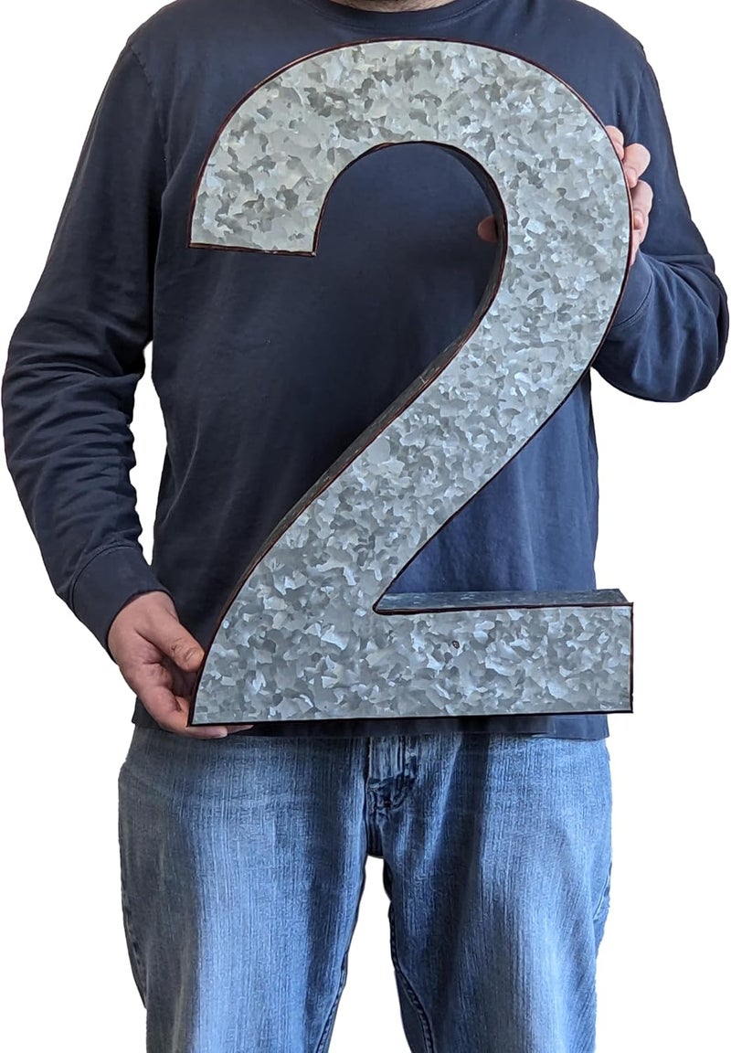 Science Purchase 20" Metal Number 2 (Two) Wall Decor, Silver with Rusted Edges, Galvanized Wall Mountable Decoration for Country, Mid-Century, or Farmhouse Themed Room or Event - Image 2